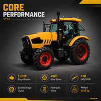 Tracteur agricole diesel 110 ch 4x4 avec cabine climatisée pour l'agriculture