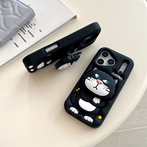 เคสโทรศัพท์ซิลิโคนลายการ์ตูนลูซิเฟอร์พร้อมขาตั้งแบบยืดหดได้สำหรับ iPhone 17 16 15 14 13 Pro Max ที่วางโทรศัพท์รูปแมวน่ารัก  ฝาหลังยาง - Product Image 4