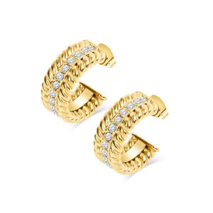 Fashion Earrings Trend 2022 Jewelry Supplier Stainless Steel Twist Hoop Earrings Cubic Zirconia Diamond Earring Western Jewelry