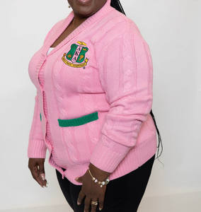 Suéter Cardigan Personalizado OEM ODM para Mujer, Color Rosa, Cuello en V, Bordado, Estilo Pullover - Product Image 5