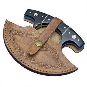 Custom Handmade Damascus Steel Ulu <b>Knives</b> with Wood Handle and Fine Leather Case Eco-Friendly Customizable Ulu Knifes - Product Image 2