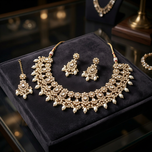 Indian Traditional Antique Gold Plated Kundan Choker <b>Necklace</b> Set Maroon <b>Ruby</b> Red Gemstone Bead Bridal Jewelry Set with Earrings - Product Image 3