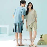 Pyjama d'été sportif en modal pour femme Sweethoney, doux, au-dessus du genou, uni, à manches courtes, pour couple, fin et frais, pour la maison