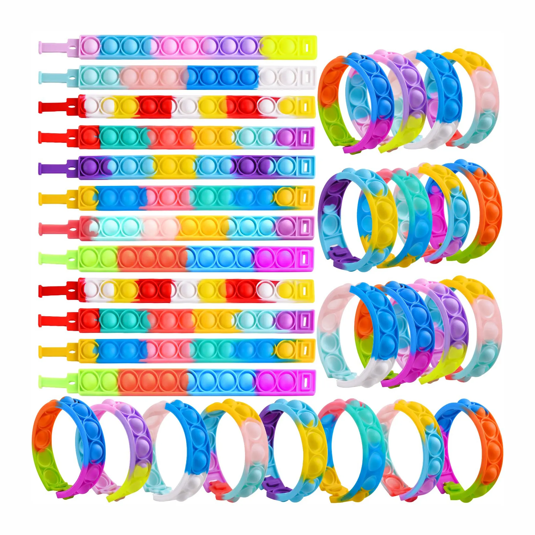 Silicone Fidget Toy Bracelet Silicone Anti-stress Bracelet Adjustable Kids Push Bubble Bracelet Rainbow Children Fidget Toys