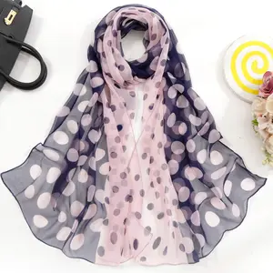 Neue Farben gefärbte Chiffon Schal Kopftuch leichte Punkt druck Design Kopf wickel Hijab Schals für Frauen können auf Bestellung machen