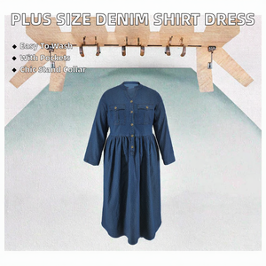 เดรสเชิ้ตยีนส์ทรงเอเข้ารูป คอตั้ง ความยาวระดับเข่า สำหรับสาวพลัสไซส์ ทันสมัย ไม่ยับง่าย เหมาะสำหรับใส่ทำงาน - Product Image 2