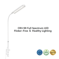 Lampe de bureau LED à bouton tactile, gradation/ajustement des couleurs, anti-éblouissement, construction métallique, alimentation CA, design contemporain, CRI 95 élevé, protection des yeux