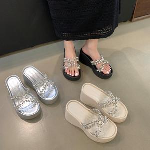 Sandalias de Plataforma con Pedrería para Mujer, Estilo Verano 2024, a la Moda, Combinables con Todo, para Exteriores - Product Image 4