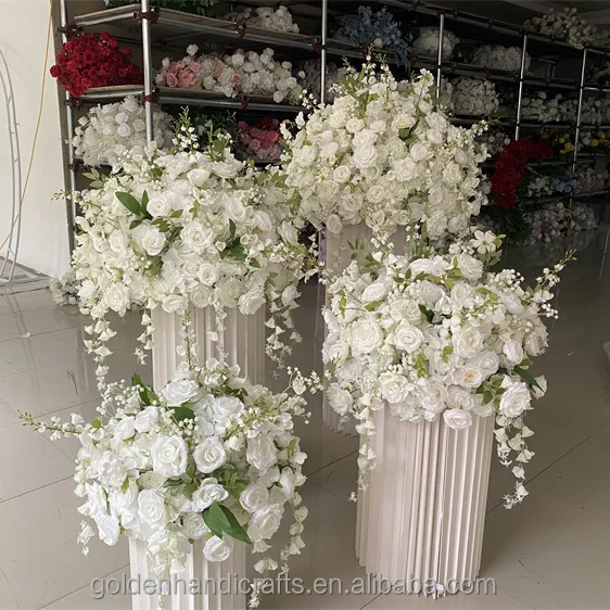 QSLH-V251 оптовая цена искусственный цветочный шар 50 см роза Свадебный центральный Шелковый цветочный шар белая роза для мероприятия