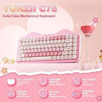 Clavier mécanique sans fil YUNZII C98, 98 touches, BT5.0/2.4G/USB-C, Hot Swap, axe rouge, RGB personnalisé, design gâteau mignon, compatible Win/ (Rose Lait)