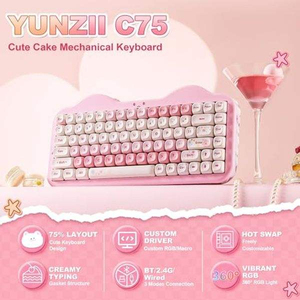 YUNZII C98 无线机械键盘 98键 BT5.0/2.4G/USB-C 热插拔 红轴 定制RGB 可爱蛋糕设计 Win/ (粉红牛奶色) - Product Image 3