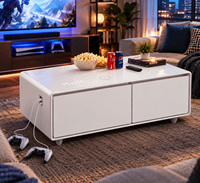 Table basse intelligente moderne avec réfrigérateur et congélateur intégrés, charge sans fil, plateau en verre trempé, table basse avec réfrigérateur