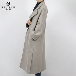 2023 la produzione di alta qualità su misura colletto rivolto verso il basso Beige grigio giacca lunga <span class=keywords><strong>senza</strong></span> bottone da donna <span class=keywords><strong>cappotto</strong></span> di lana con tasche laterali - Product Image 6