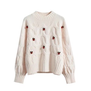 Pull épais à col rond pour femme Zhan Ya, manches longues, tricot ample avec broderie, anti-boulochage, vêtements d'hiver - Product Image 5