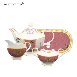 Kemik çin çayı fincan ve çay tabağı saksı porselen çay seti fincan ve çay tabağı ile süt sürahisi ve şekerlik sofra