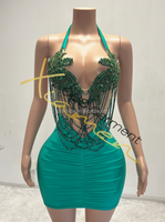 Ocstrade Robes de club sans manches dos nu design de mode Mini robes de club sexy avec chaînes en strass et paillettes pour femmes