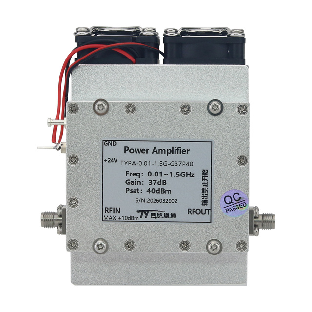 0.01-1.5GHz RF Power Amplifier 37dB High Gain 10W Output RF PA with S MA Female Connector (with Radiator and Fan)