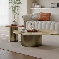 Nouvelle table basse ronde en marbre, grand format, mobilier de salon, design moderne et minimaliste, acier inoxydable sophistiqué