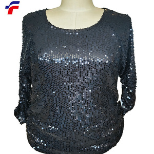 Vente chaude <span class=keywords><strong>de</strong></span> <span class=keywords><strong>Noël</strong></span> partout <span class=keywords><strong>tunique</strong></span> à paillettes manches épaules ouvertes col bateau élastique ruché coutures latérales - Product Image 1