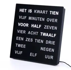 热卖创意设计荷兰英语墙上写词时钟表电子led单词显示单词时钟