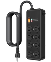 Multiprise robuste avec protection contre les surtensions 20A, 8 prises 5-15P et adaptateur 6-20R pour atelier et usage industriel