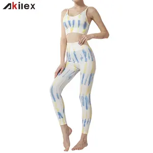 Akilex Bán Buôn Phụ Nữ Hai Mảnh Tie Dye Tập Thể Dục Phòng Tập Thể Dục Liền Mạch Chạy Yoga Đặt Áo Ngực Và Xà Cạp