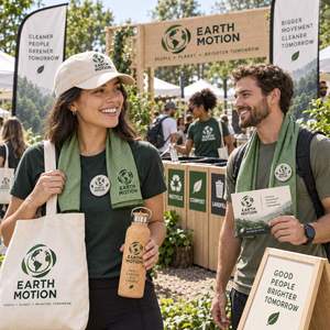 Kit Ecológico para Eventos Earth Motion con Logotipo Personalizado, Insignia Metálica, Botella de Corcho, Bolsa Reciclada, Toalla y Tarjeta de Papel - Product Image 4