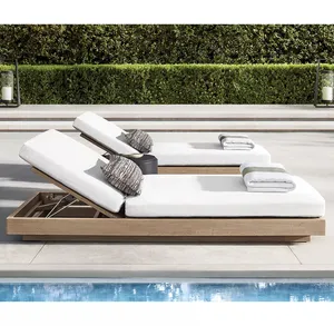 Çin üretici salon set havuz tik daybed açık plaj şezlong yastık ile