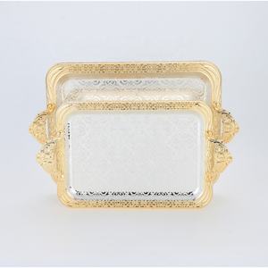Ensemble de plateaux rectangulaires très vendus Hall d'hôtel Décoration de la maison européenne Plateau de service personnalisé à double poignée en métal - Product Image 4