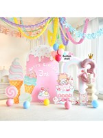 Décor mural moderne numérique personnalisé imprimé de dessins animés pour le premier et troisième anniversaire des filles, avec ballons et panneau en carton KT, CN