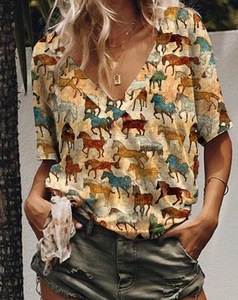 <span class=keywords><strong>T</strong></span>-<span class=keywords><strong>shirt</strong></span> décontracté pour <span class=keywords><strong>femme</strong></span> style western vintage avec motif cactus, <span class=keywords><strong>col</strong></span> en <span class=keywords><strong>V</strong></span>, manches courtes, pour le quotidien - Product Image 3