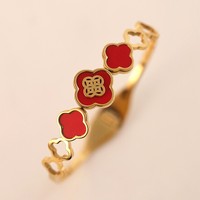 Bracelet écologique pour femme, plaqué or, motif trèfle à quatre feuilles, surface miroir dorée, style européen et américain