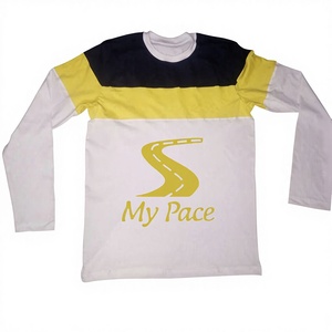 Vente directe d'usine, conception OEM, t-shirt de sport en coton pour hommes, manches longues, ajusté, uni, col contrasté, léger - Product Image 1