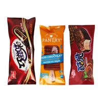 Échantillons uniques de qualité supérieure, petits croustilles au chocolat, impression en héliogravure, étanches à l'humidité, qualité alimentaire, finition mate givrée, scellage arrière, en-cas