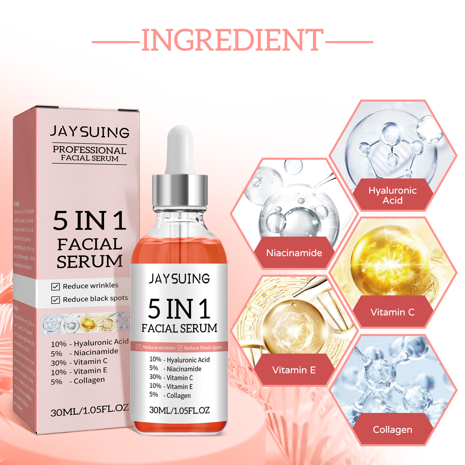 Wholesale Hot Sell Jaysuing 5 in 1 Face Serum - 30% Vitamin C