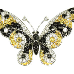 เข็มกลัดรูปผีเสื้อทองคำขาว 18K ประดับเพชรดำ ไพลินเหลือง และเพชรปาเว่ เครื่องประดับหรูหราสำหรับผู้หญิง - Product Image 1