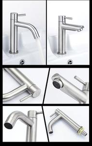 Stainless steel 304 single cold <b>brushed</b> color, factory wholesale, engineering style, brass valve core washbasin faucet - Product Image 5
