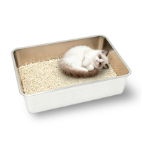 Bac à litière pour chat à clé dorée extra large en acier inoxydable avec grande capacité, nettoyage facile, conception ouverte anti-éclaboussures pour le nettoyage des animaux domestiques