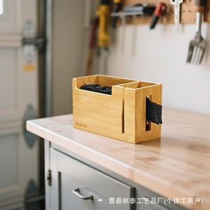 Wooden Garbage Bag <b>Storage</b> <b>Box</b> Rectangle Standing Type <b>Kitchen</b> Organizer Bamboo Wood Color - Product Image 1