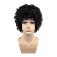 Perruque Courte Bouclée Marron Super Qualité pour Homme JAMBALAYA, Effet Volumineux avec Frange, Cheveux Synthétiques, Système de Remplacement Capillaire pour Hommes
