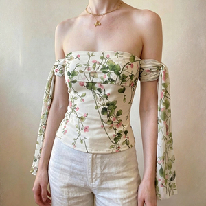 Blusa Casual de Verano 2026 sin Cuello, Tejida, con Lazo en el Hombro, Manga Corta, Elegante, para Mujer, Personalizable OEM - Product Image 2