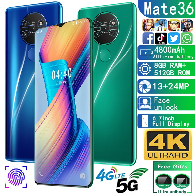 新しいスタイルのスマートフォンMate36携帯電話Android6.7インチ8GB512GB3Gロック解除スマートフォン