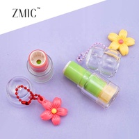 Mini tube de rouge à lèvres rose et vert mignon avec porte-clés et breloque, contenant vide pour baume à lèvres, pot en plastique pour teinte à lèvres pour enfants