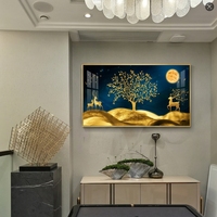 Art mural en verre Golden Tree, design moderne nordique courbé, cadre en alliage d'aluminium, peinture décorative pour salon