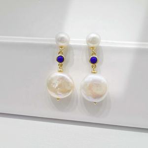 Pendientes geométricos únicos de plata de ley 925 al por mayor, pendientes de perlas chapados en oro de 18k, estilo vintage, a la moda. - Product Image 3