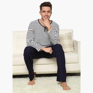 Bamboo Knitted Breathable Striped <b>Pajamas</b> For Men Loungewear Pj Sets Pyjamas Wholesale Custom Sleepwear - Product Image 4