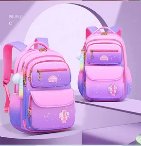 Mochila escolar para estudantes da escola primária, mochila gradiente para meninas de 6 a 12 anos, mochila princesa com redução de carga para estudantes