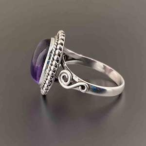 Anello Vintage in Argento con Ametista Ovale Incastonata, Gioiello da Donna in Argento Sterling 925 T0636 - Product Image 5