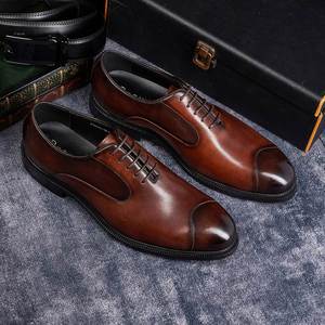 Men's Formal Business <b>Shoes</b> Trendy Lace-Up Low-Top Handmade Oxford Cow Leather Upper <b>Height</b> <b>Increasing</b> Waterproof Anti-Slip - Product Image 5