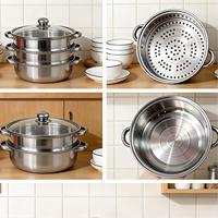 28CM 3-stufiger Edelstahl-Induktionskochtopf mit Glasdeckel, Kochgeschirr-Set mit Dampfkorb und Deckel